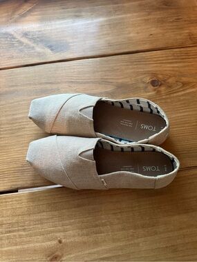 TOMS Canvas Slip-On in Beige with Navy Stripes
